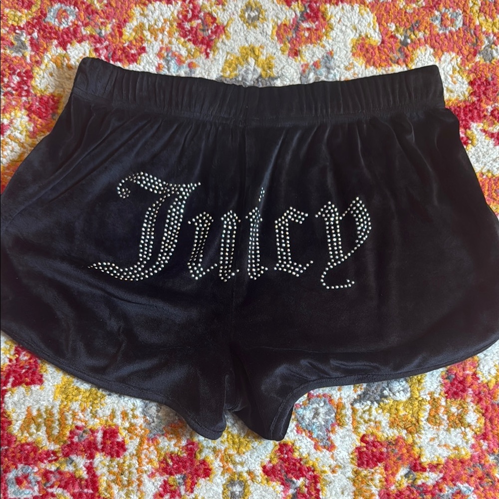 Juicy Couture Black Athletic Shorts with Rhinestone Detail